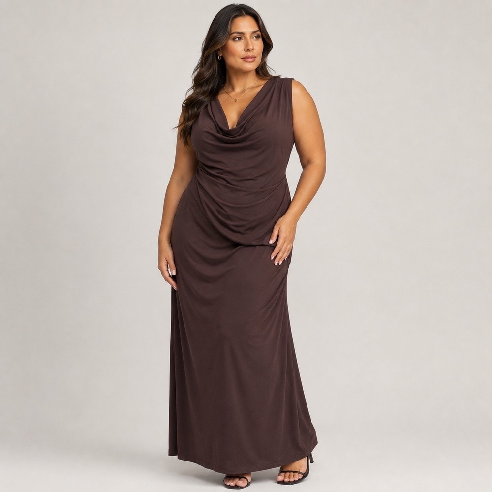 Zara Brown Sleeveless Cowl Neck Maxi Dress
